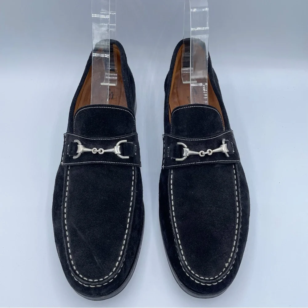 Santoni Hamlin Silver-Tone Bit Suede Loafers